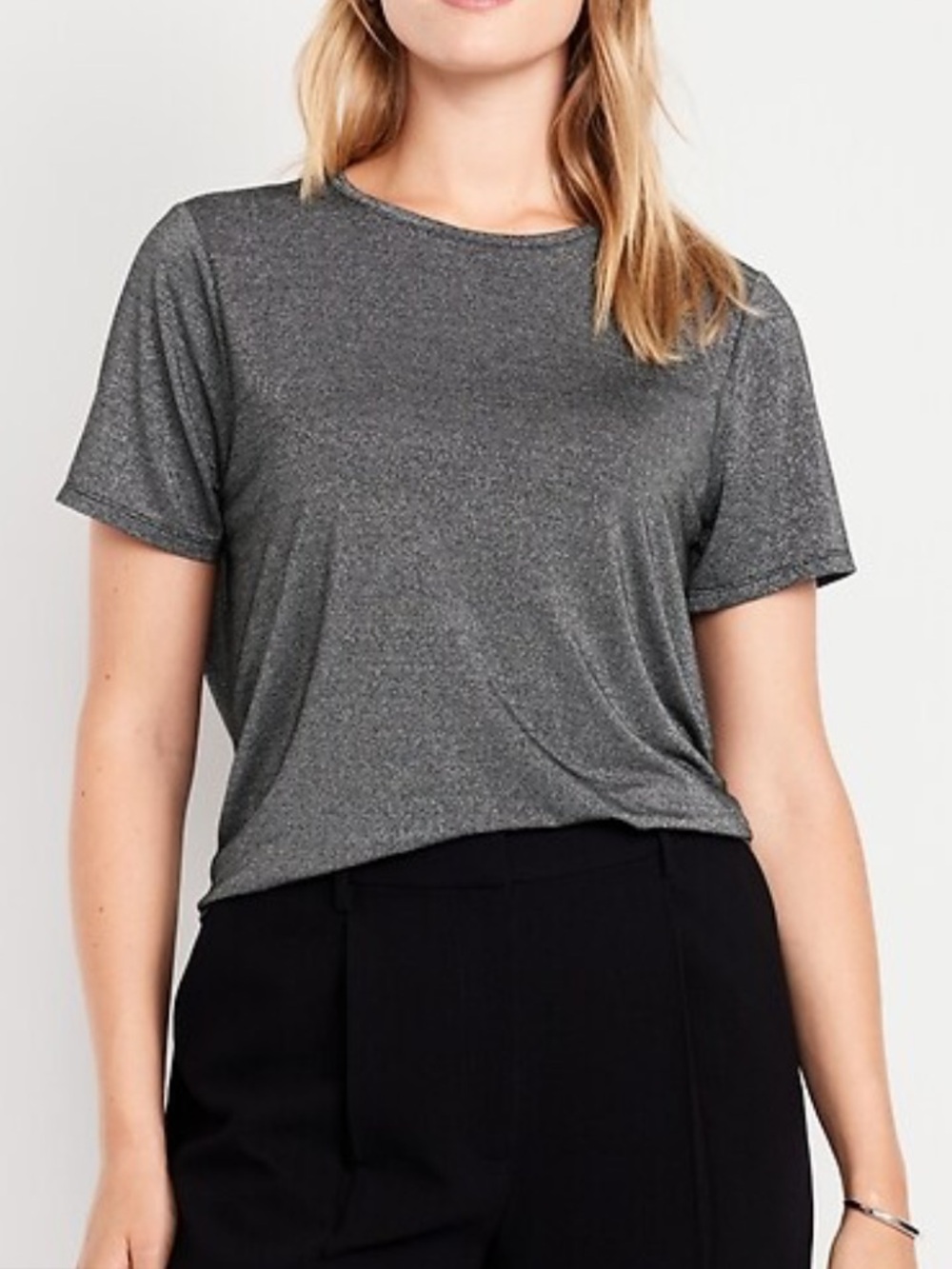Women's Metallic Gray Short-Sleeve Luxe Crew-Neck Shine T-Shirt Old Navy XXL